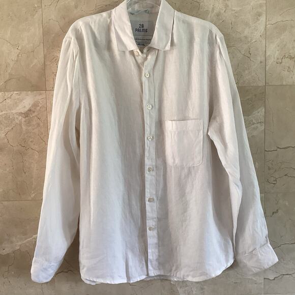 28 Palms White Linen Button-Down Shirt Men’s M Long Sleeve Resort Casual - Picture 2 of 7